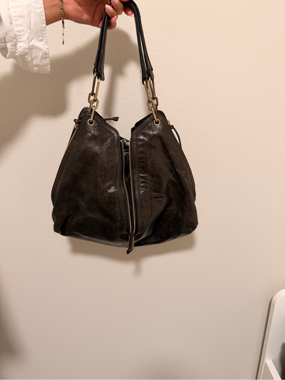 Kooba Black Leather Zip-Front Shoulder Bag